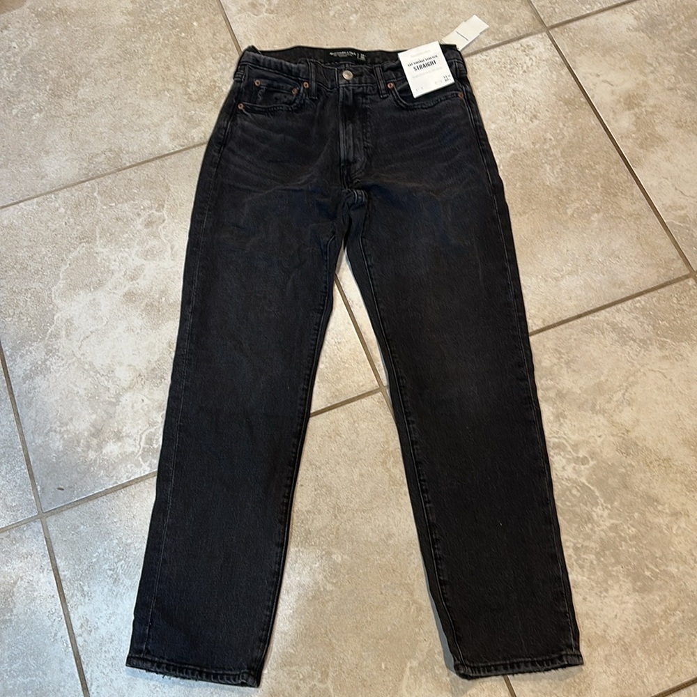 NWT! Abercrombie & Fitch Vintage Stretch Straight Jeans Washed Black 31x30 - Picture 2 of 8
